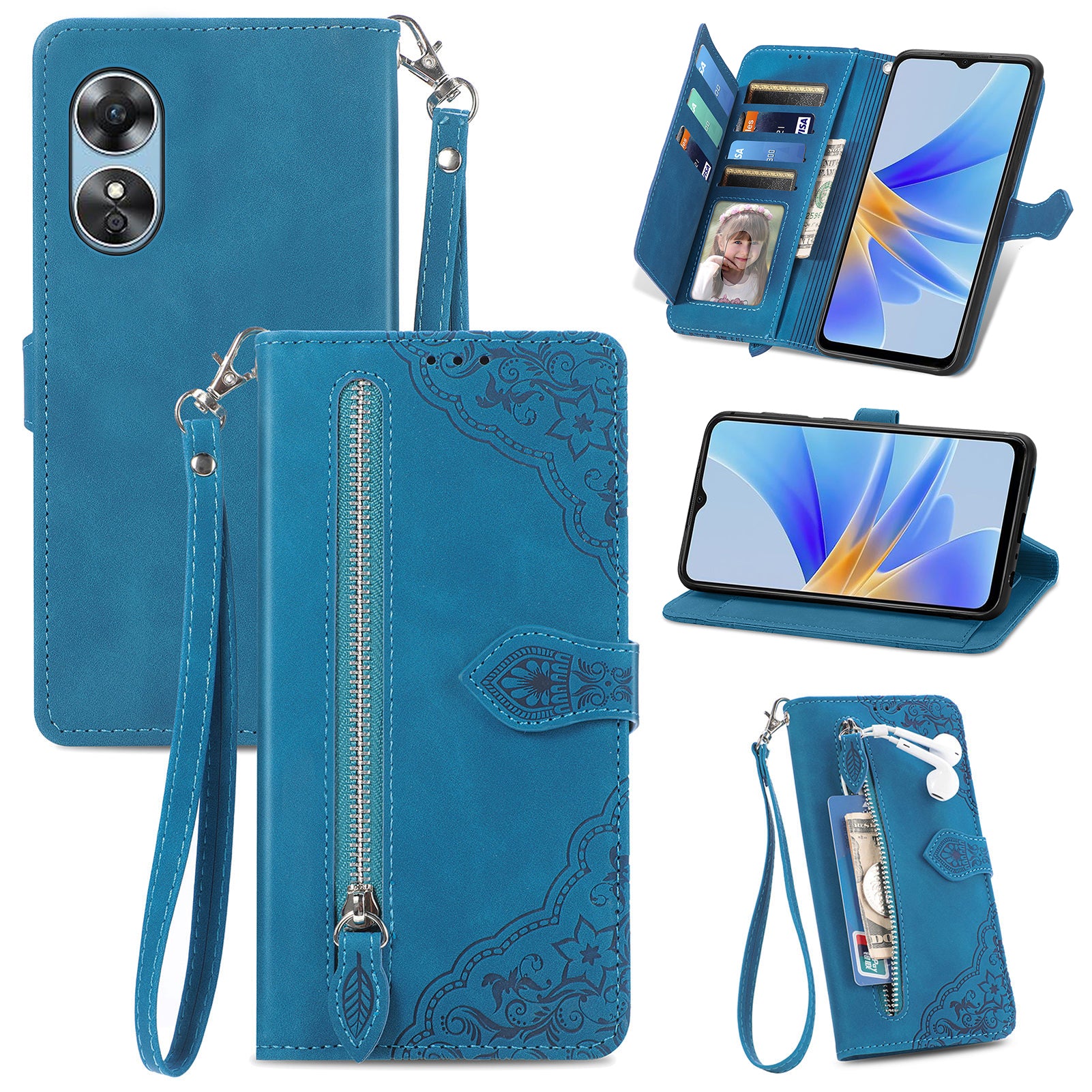 For Oppo A17 4G A17k 4G Shockproof Phone Cover Flower Imprinted PU Leather Protective Mobile Phone Case with Wallet Stand For Oppo A17 4G A17k 4G Shockproof Phone Cover Flower Imprinted PU Leather Protective Mobile Phone Case with Wallet Stand